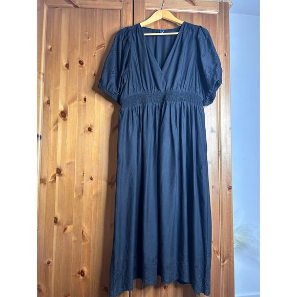 Old Navy Eyelet Puff Sleeve Midi Swing Dress Womens Large Black Prairie Romantic - Picture 7 of 11